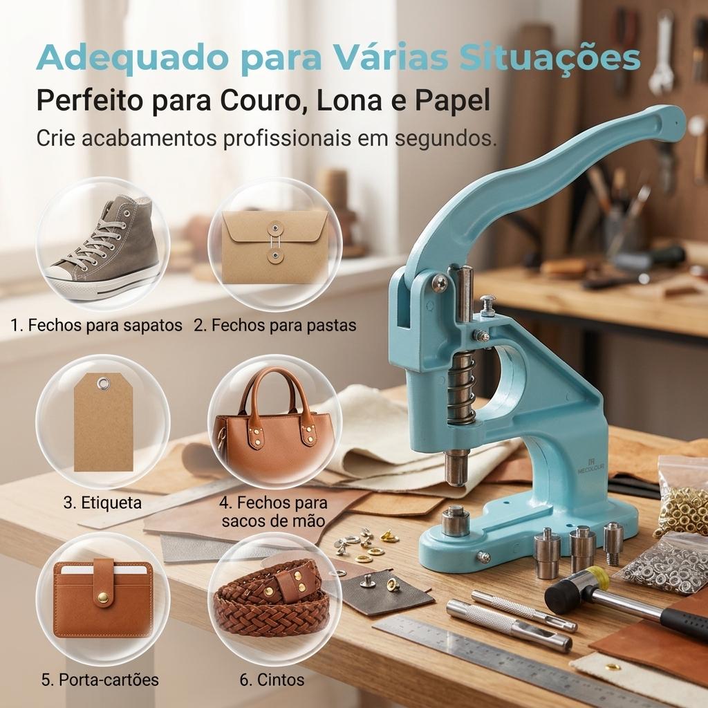Mecolour Ilhoseira Semi Automática 3 Em 1 Acompanha 3000 Ilhós Azul-celeste Prensa Manual Para Ilhós