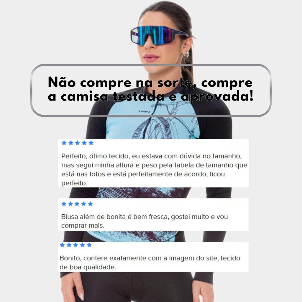 Conjunto Ciclismo Feminino Camisa Manga Longa Várias Estampas Bermuda Forro Gel Uv Mtb