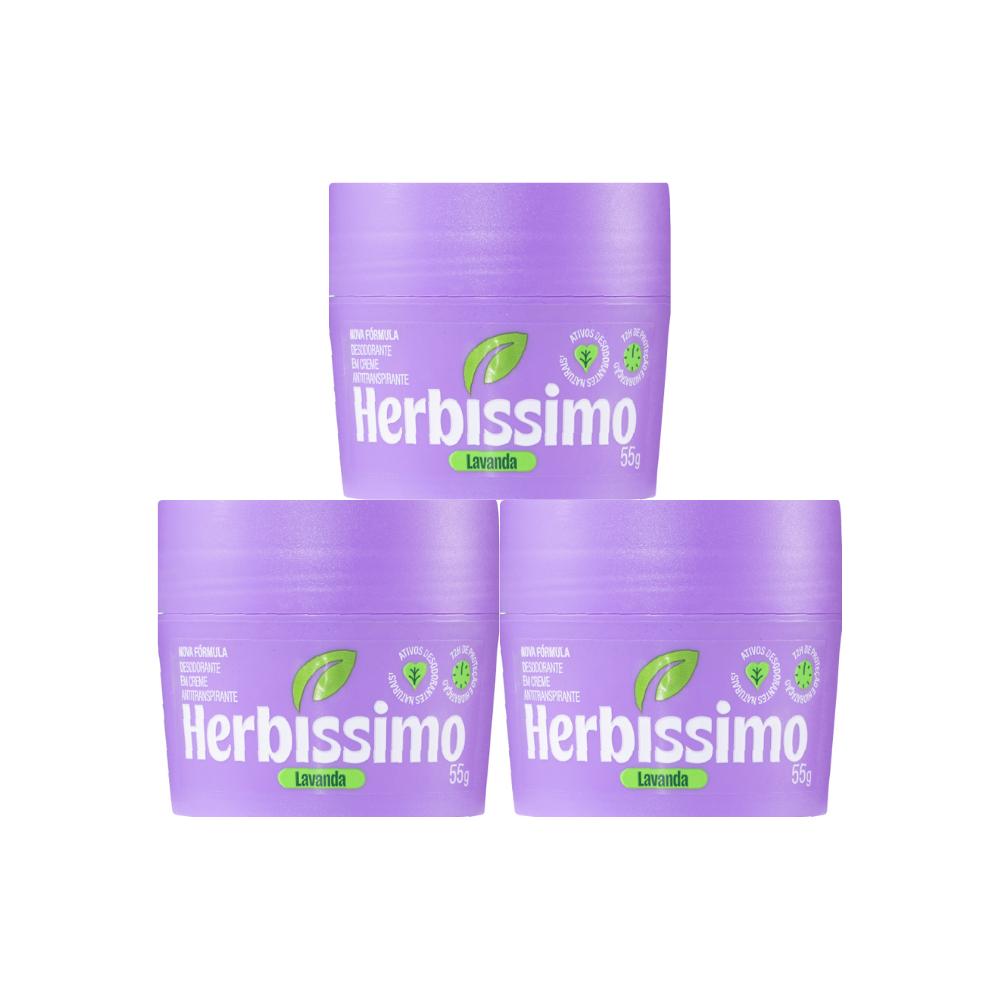 Kit Desodorante Em Creme Antitranspirante Herbíssimo Lavanda 55g (3 Unidades)