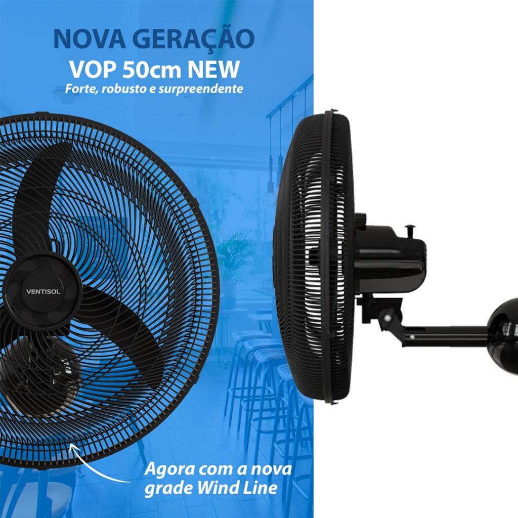Ventilador De Parede Oscilante Preto 50cm New Plástico 130w 3 Pás 1300rpm Ventisol 127V Ou 220V