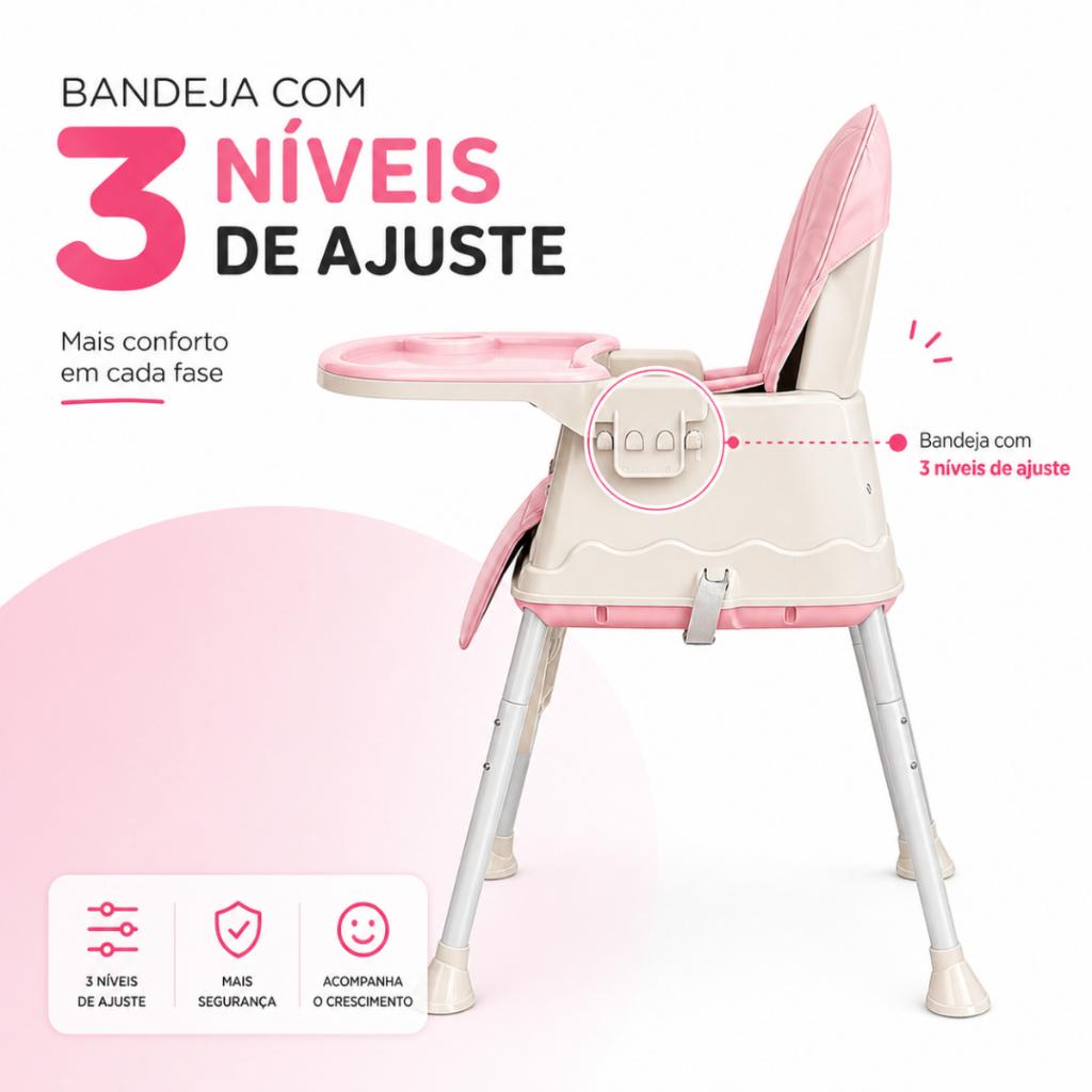 Cadeirinha De Alimentação Infantil 2 Alturas Suporta 23kg Assento Retrátil Rayo