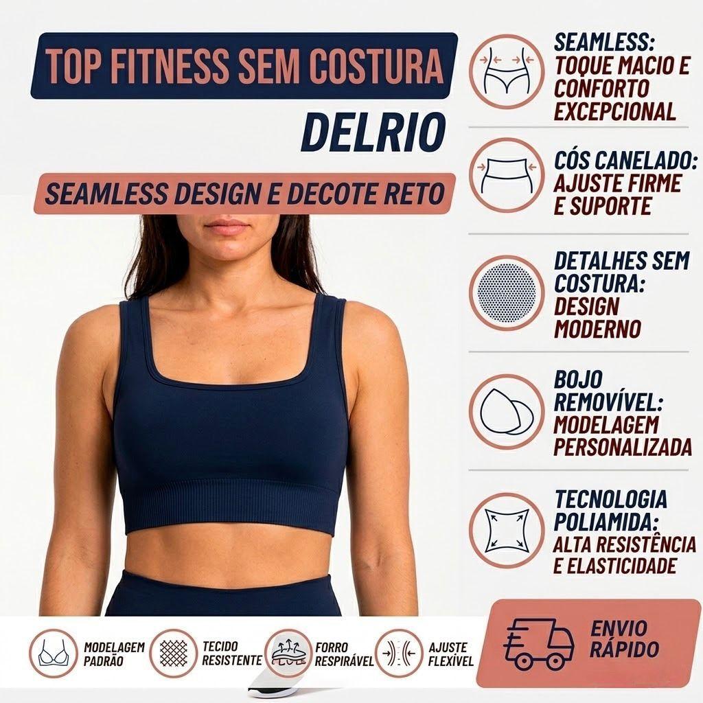 Top Fitness Delrio Alta Sustentação Sem Costura Academia Corrida