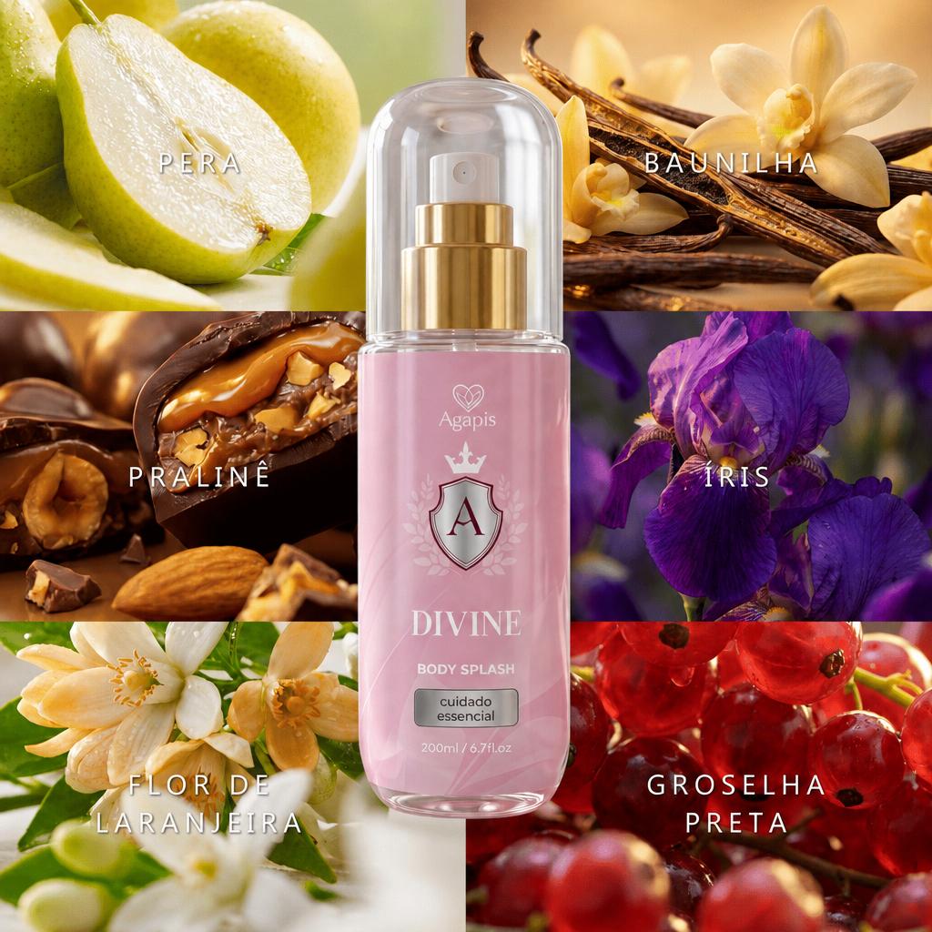 Body Splash Divine Agapis Beauty 200ml Fragrância Sedutora Delicada Alta Fixação