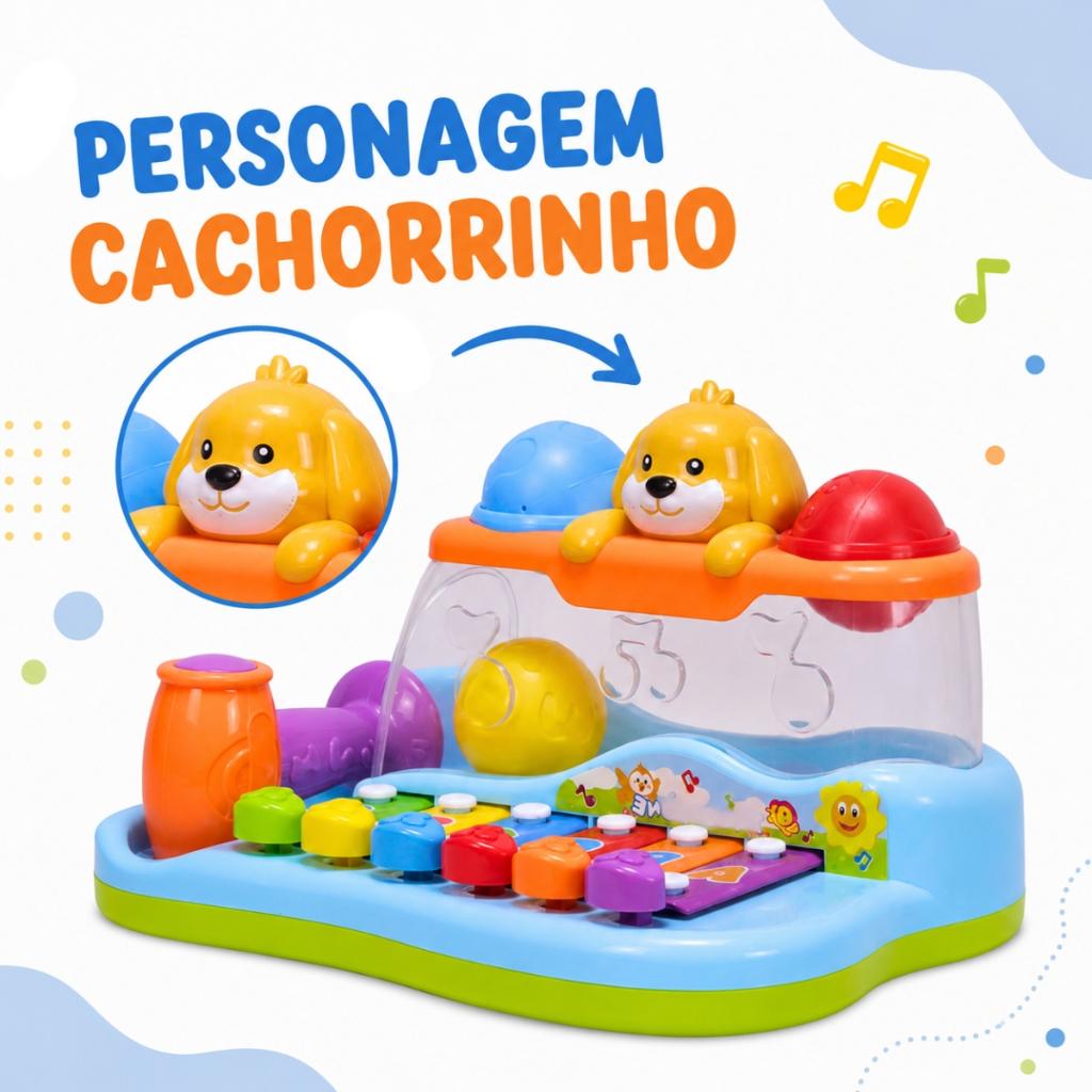 Brinquedo Xilofone Musical Cachorrinho C/6 Notas Musicais Colorido Divertido Crianças - Castela