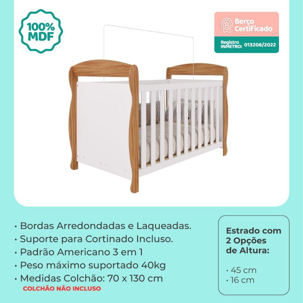 Quarto Bebê Completo Berço Americano Marquesa 3 Em 1 Guarda Roupas 3 Portas Cômoda 100 Mdf Telinha