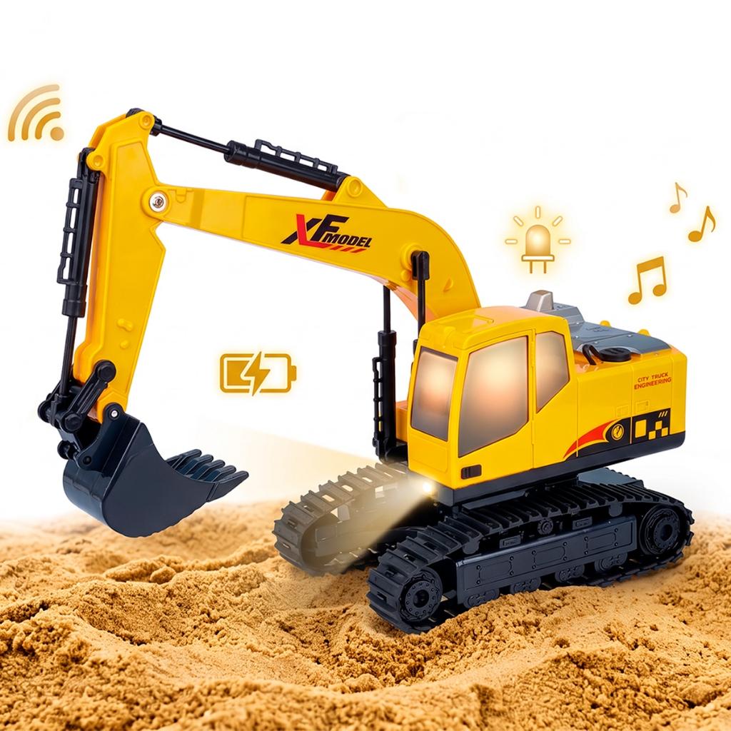 Escavadeira Controle Remoto Com Fumaça Sonoro 7 Canais 360 Infantil Menino