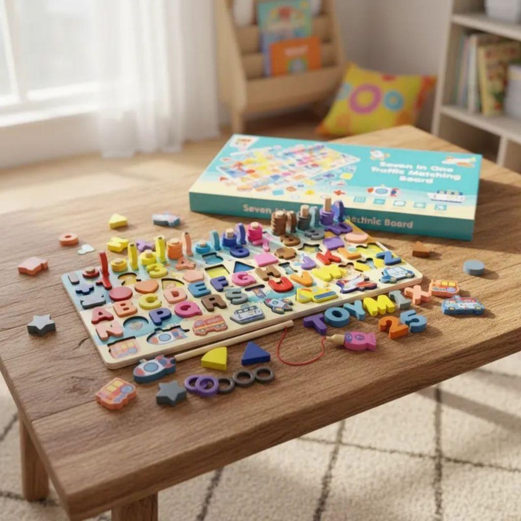 Tabuleiro Montessori Atividades Pescaria Encaixe Numeros Letras Brinquedo Educativo Mdf 133pcs