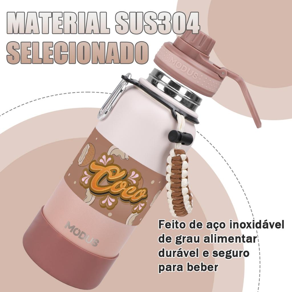 Modus Garrafa Térmica Aço Inoxidável Isolado De Água 1000ml Com Alça Paracord Com Alça E Base Emborrachada