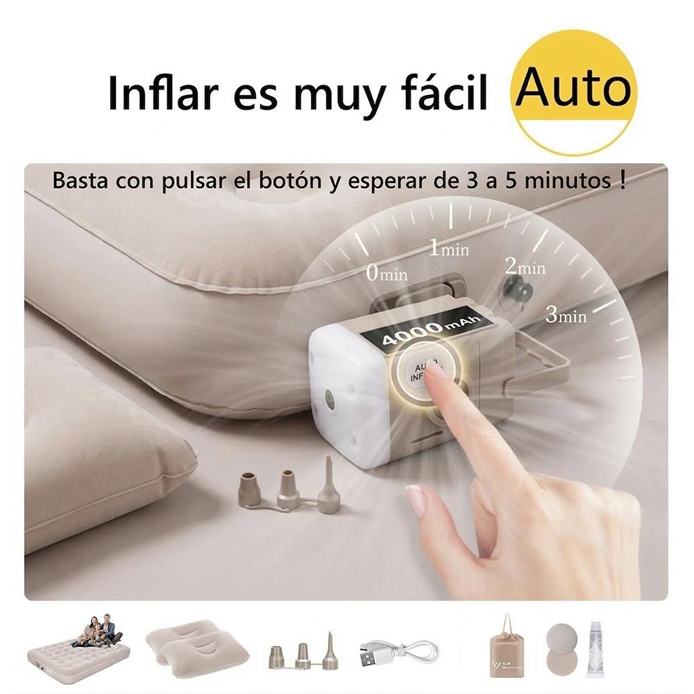 Colchão Inflável Casal Queen Joyfox (203x152) C/Bomba Elétrica Bateria 4000mah Automático Para Camping E Casa