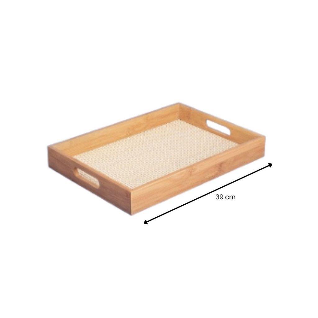 Bandeja Bambu Textura Palha Xadrez Retangular 39cm Oikos