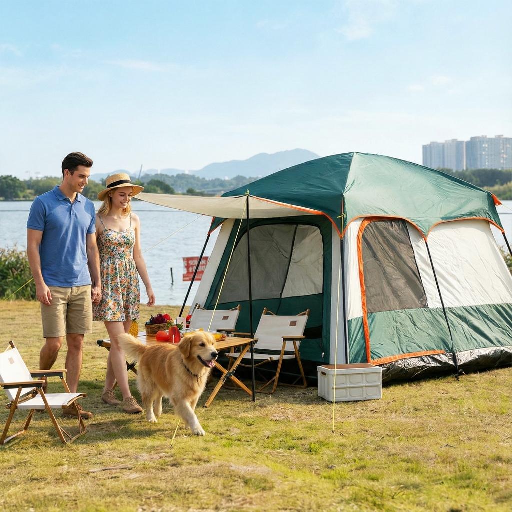 Barraca De Camping 4 A 8 Pessoas Impermeável 2000mm + Toldo