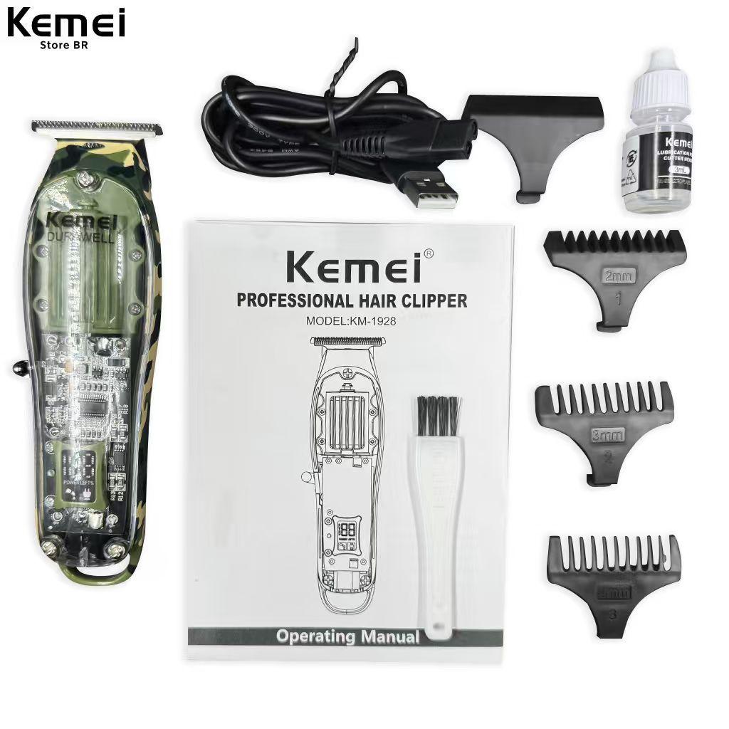 Máquina De Cabelo Km 1928 Transparente Bivolt Máquina De Corte Aparador De Pelos Corpo E Rosto