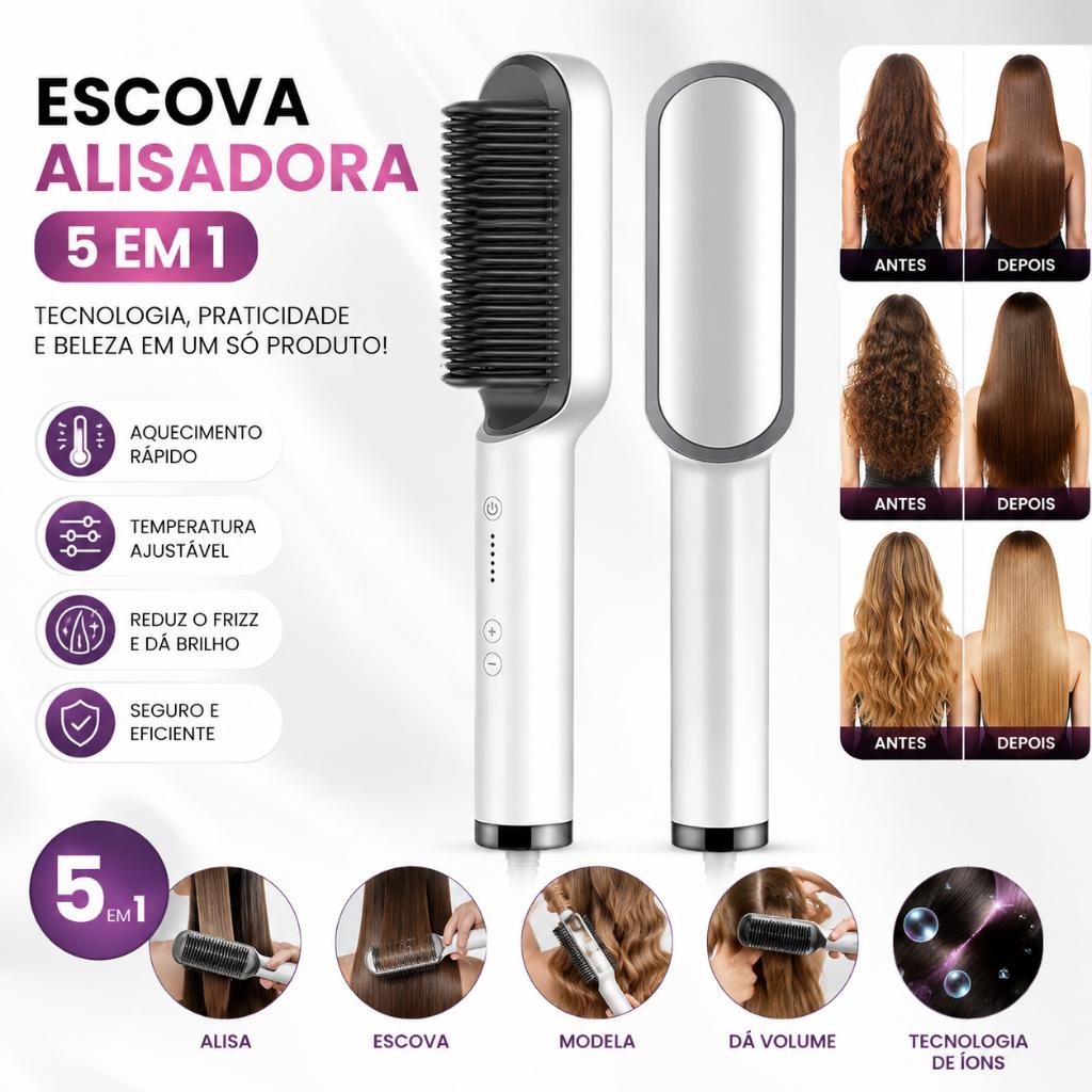 Escova Alisadora Bivolt Ajustável 5 Em 1 Temperatura