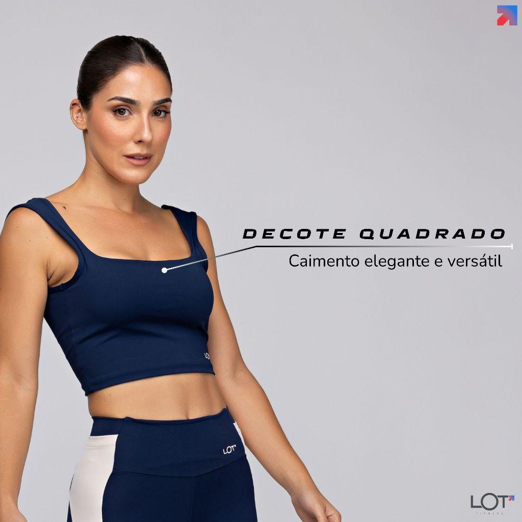 Top Academia Feminino Preto Com Decote Quadrado Alça Larga Poliamida Fitness Elevate