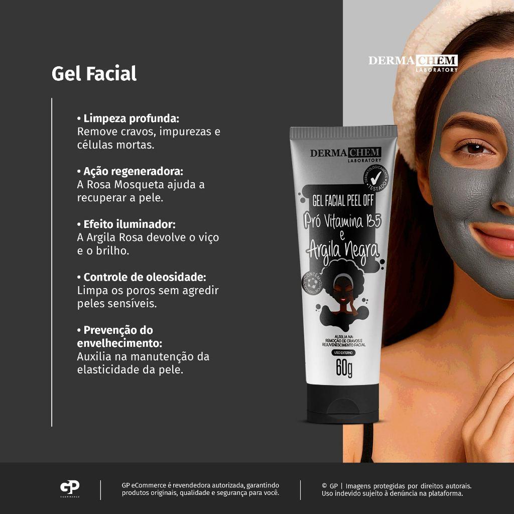 Gel Facial Peel Off PRO Vitamina B5 Argila Negra Dermachem 60g