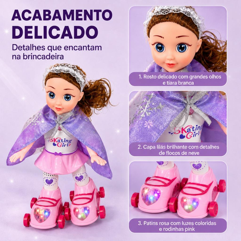 Boneca Amy Patinadora Infantil Menina Anda Canta Dança Acende Luzes Brinquedo