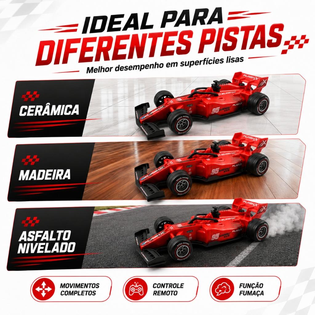 Carrinho Controle Remoto Formula 1 Recarregável F1 Bateria Formula Racing Solta Fumaça Kizumba