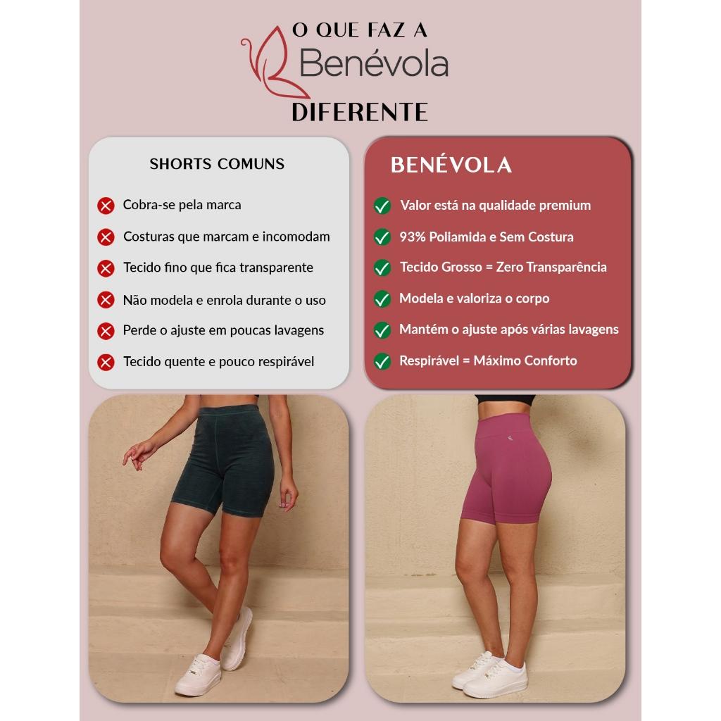 Short Fitness Feminino Benévola Cós Alto Poliamida Bermuda Sem Costura Academia Sem Transparência