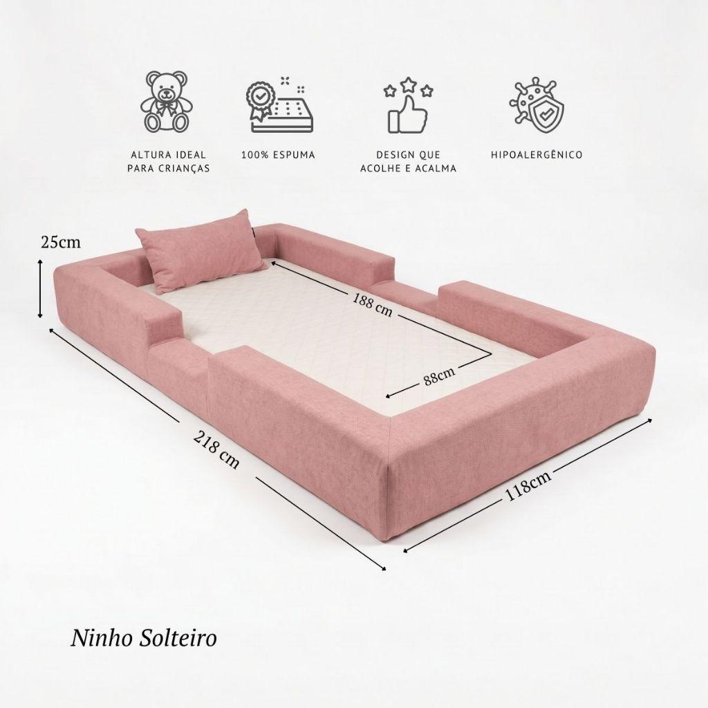 Cama Montessoriana Solteiro Ninho 100 Espuma Rosa Keiko