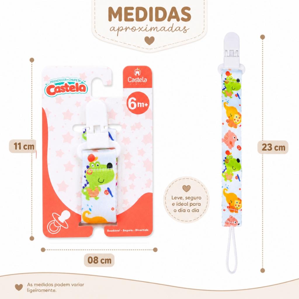 Prendedor De Chupeta Com Clip E Cordão Anti Queda Estampas Divertidas Bichinho - Castela