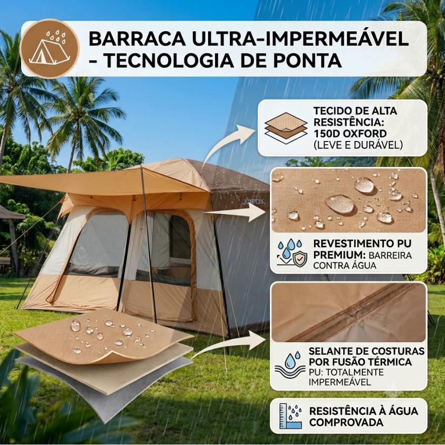 Barraca 9-12 Pessoas Camping Impermeável Tenda Gigante Com Varanda E Divisória De Quarto Joyfox