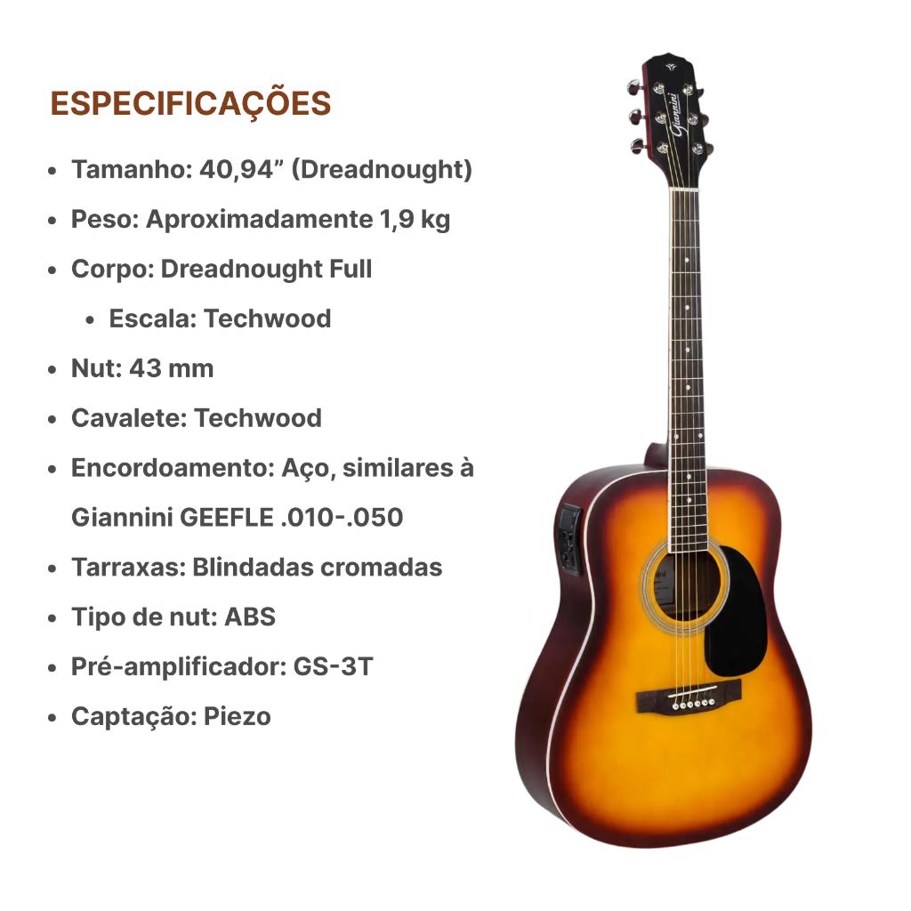 Violão Giannini Gd1 Ts Folk Kit Capa Acessorios Full
