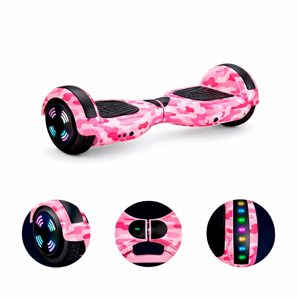 Hoverboard Skate Elétrico 6.5 LED Bluetooth Rosa Camuflado