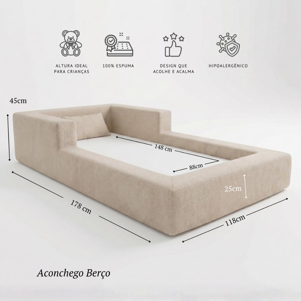 Cama Montessoriana Berço Aconchego 100 Espuma Bege Keiko