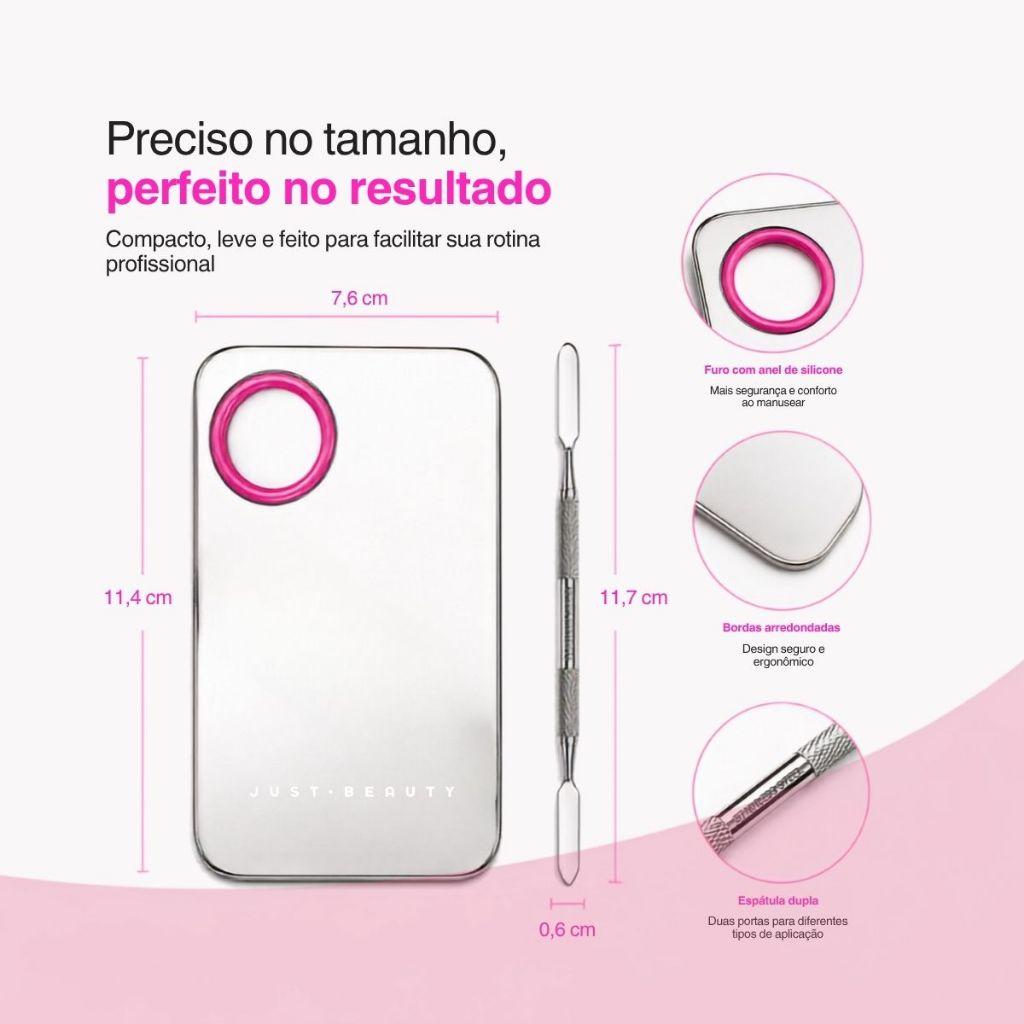 Placa E Espátula De Inox Para Misturar Base De Maquiagem Profissional Aço