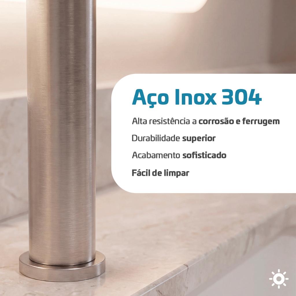 Torneira Para Banheiro De Mesa Bica Alta 1/4 De Volta Aço Inox 304 Elegance Beltempo