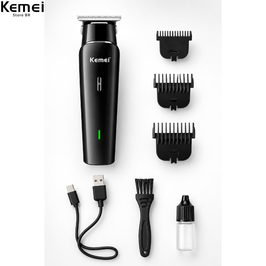 Máquina De Cortar Cabelo Profissional Aparador Recarregável Elétrico Versátil USB Homens Kemei -1113