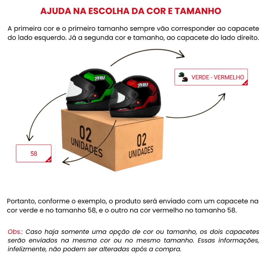 Kit 2 Capacetes Fechado Feminino E Masculino Sport Moto 788 PRO Tork Com Viseira Cristal