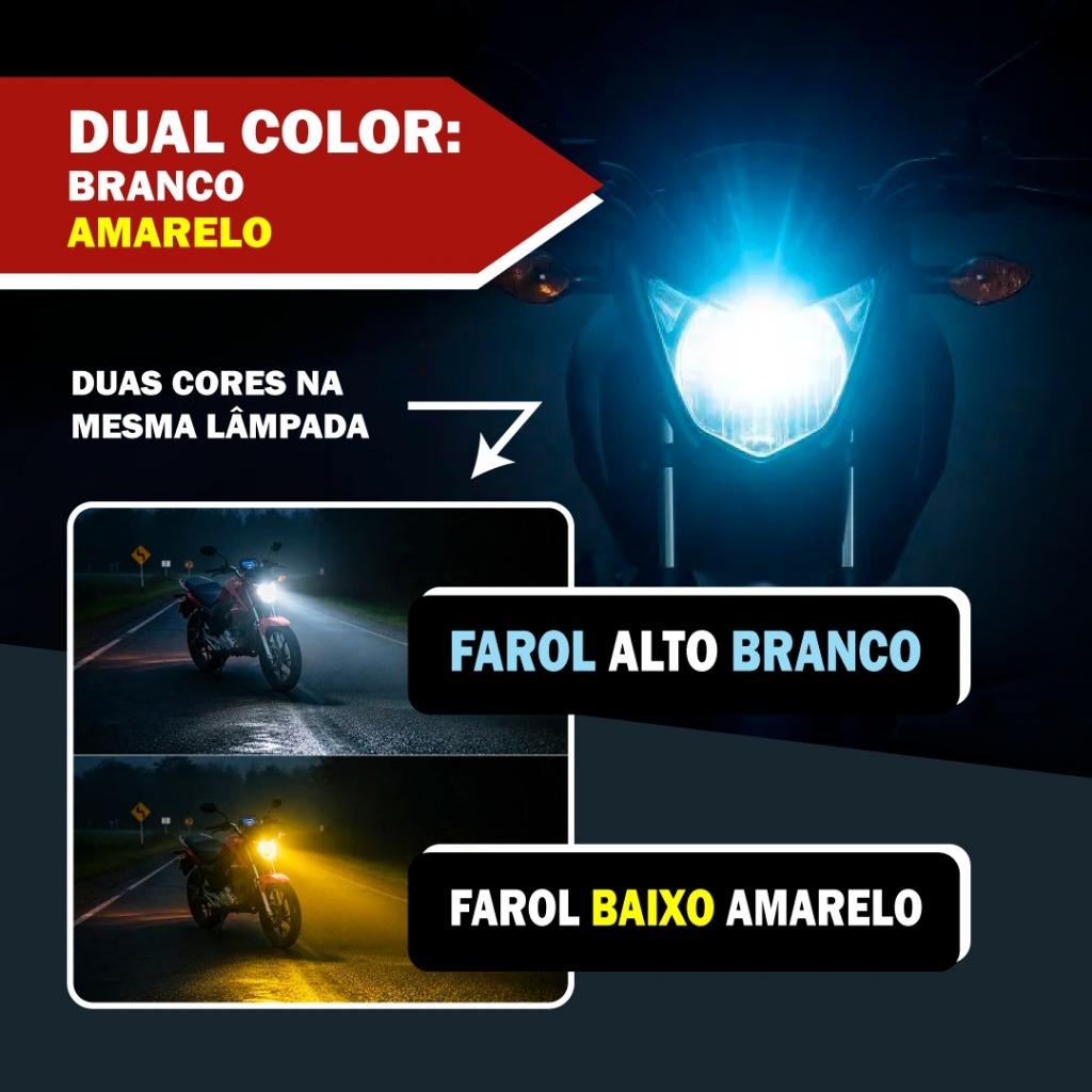 Lâmpada De LED H4 Moto Farol Alto Amarelo E Baixo Branco 6500k 1500 Lúmens Olho De Peixe