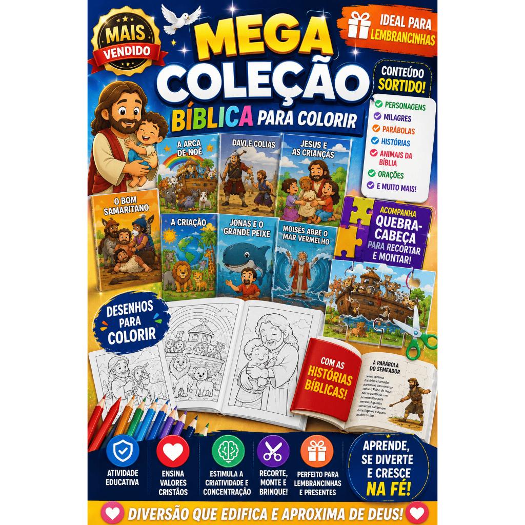 Kit 5 Livrinhos Bíblicos Infantil Para Colorir Lembrancinha Festa Criança Educativo