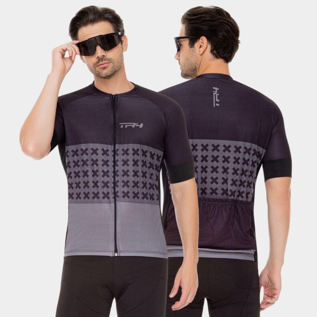 Camisa De Ciclismo Masculina Premuim Zíper Total Bike Pedal Mtb Camiseta Preta Cinza