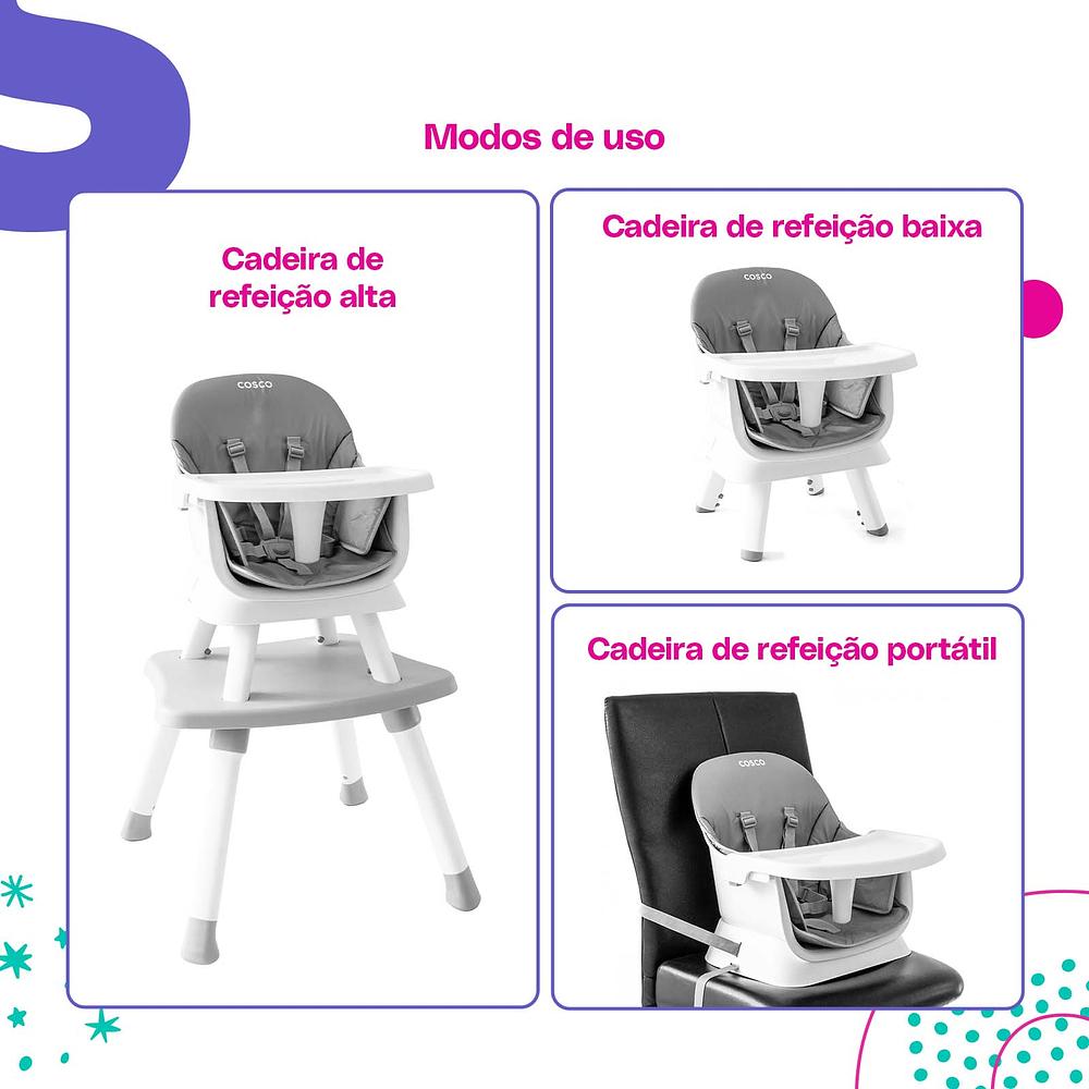 Cadeira De Alimentação Infantil Cosco Kids Convertty 8 Em 1 Cinza
