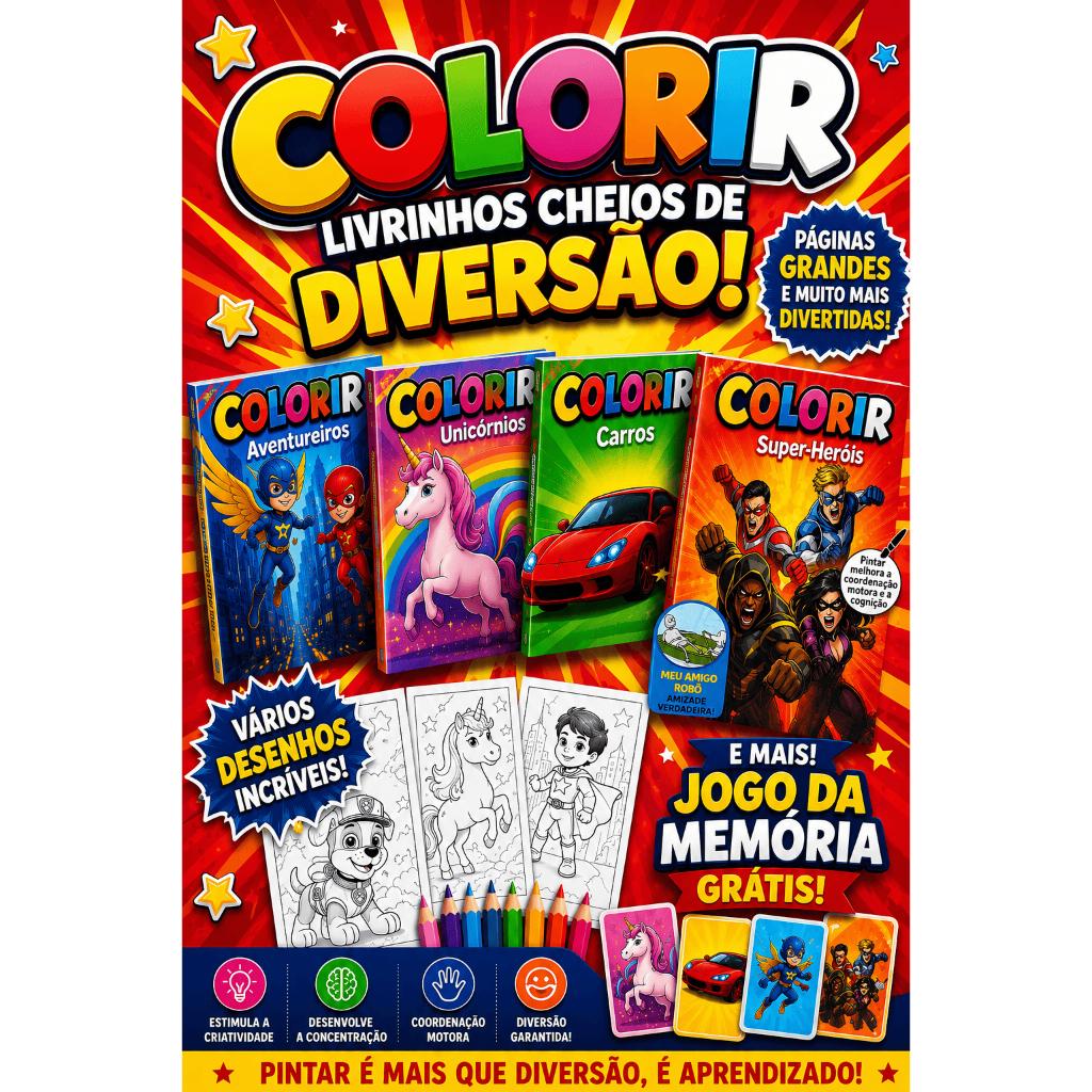 15 Revistinha De Colorir+ 15 Mini Giz De Cera 5 Cores Kit Festa Para Lembrancinha Aniversario Prenda