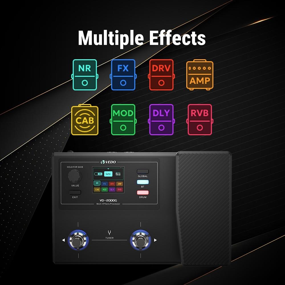 Pedal Processador Multiefeitos Para Guitarra E Baixo Vedo Pedal De Expressão Multilíngue Vd-2000g Compatível Com Operaçã