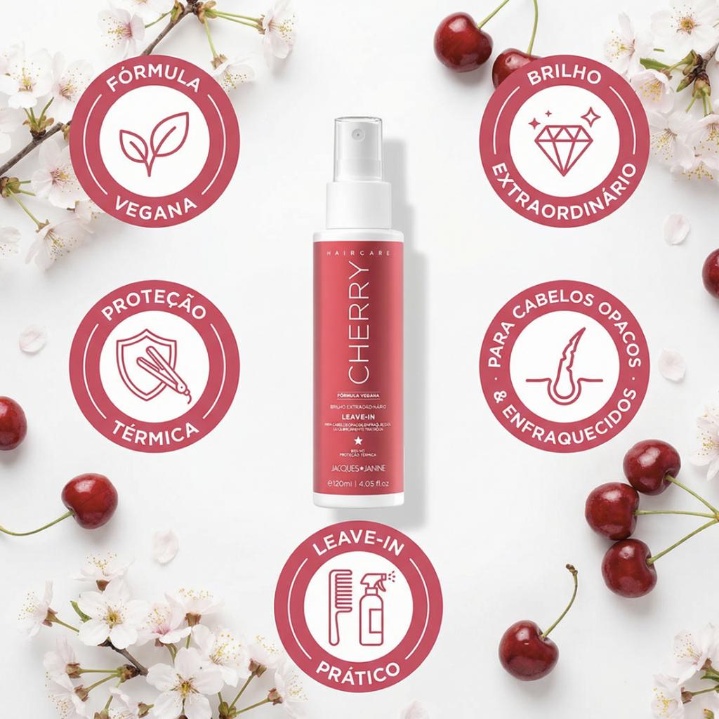 Spray Leave-in Jacques Janine Hair Care Cherry Cereja Brilho Proteção Térmica Fórmula Vegana 120ml