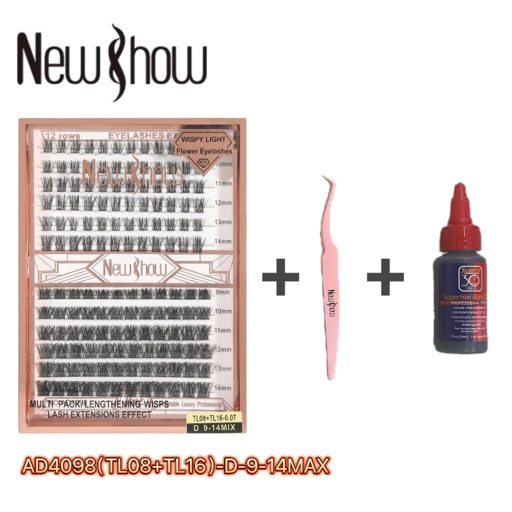 New Show 1 Cartela De -20p-0.1+30p-0.07 D 9-14mix Cilios Tufos+1 Pinça+1 Super Cola 30ml Salon
