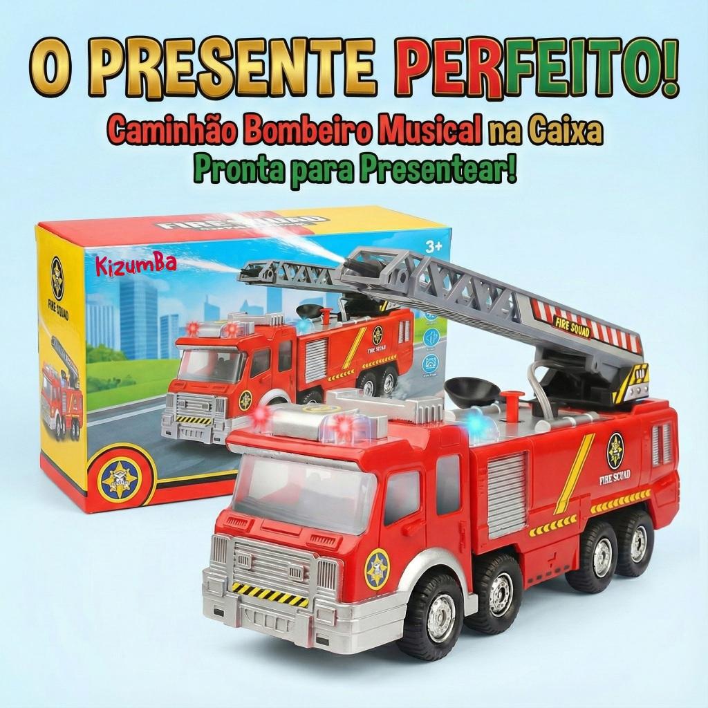 Caminhão Bombeiro Musical Lança Jato Água Com Sirene Bate E Volta Carrinho Kizumba
