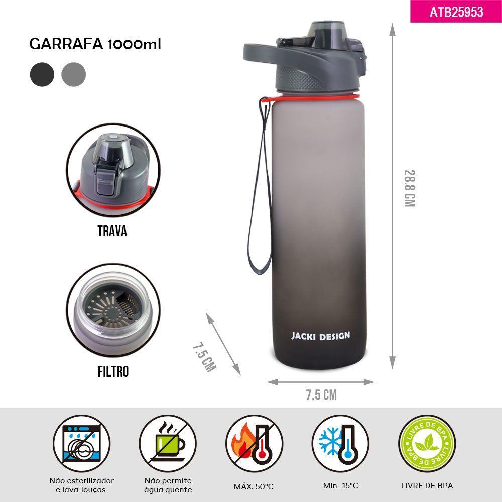 Garrafa 1 Litro Degradê C/Filtro Interno Alça E Tampa Antivazamento Jacki Design