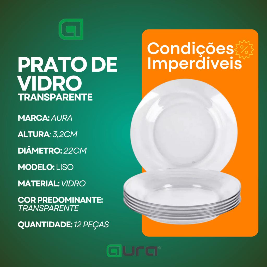 Jogo De Pratos Fundos 6 Peças Vidro Transparente Para Almoço Jantar Resistente