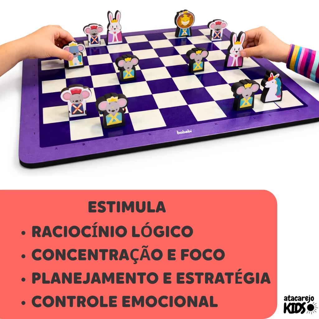 Jogo De Xadrez Educativo Tabuleiro Infantil Animais Madeira Montessori Peças