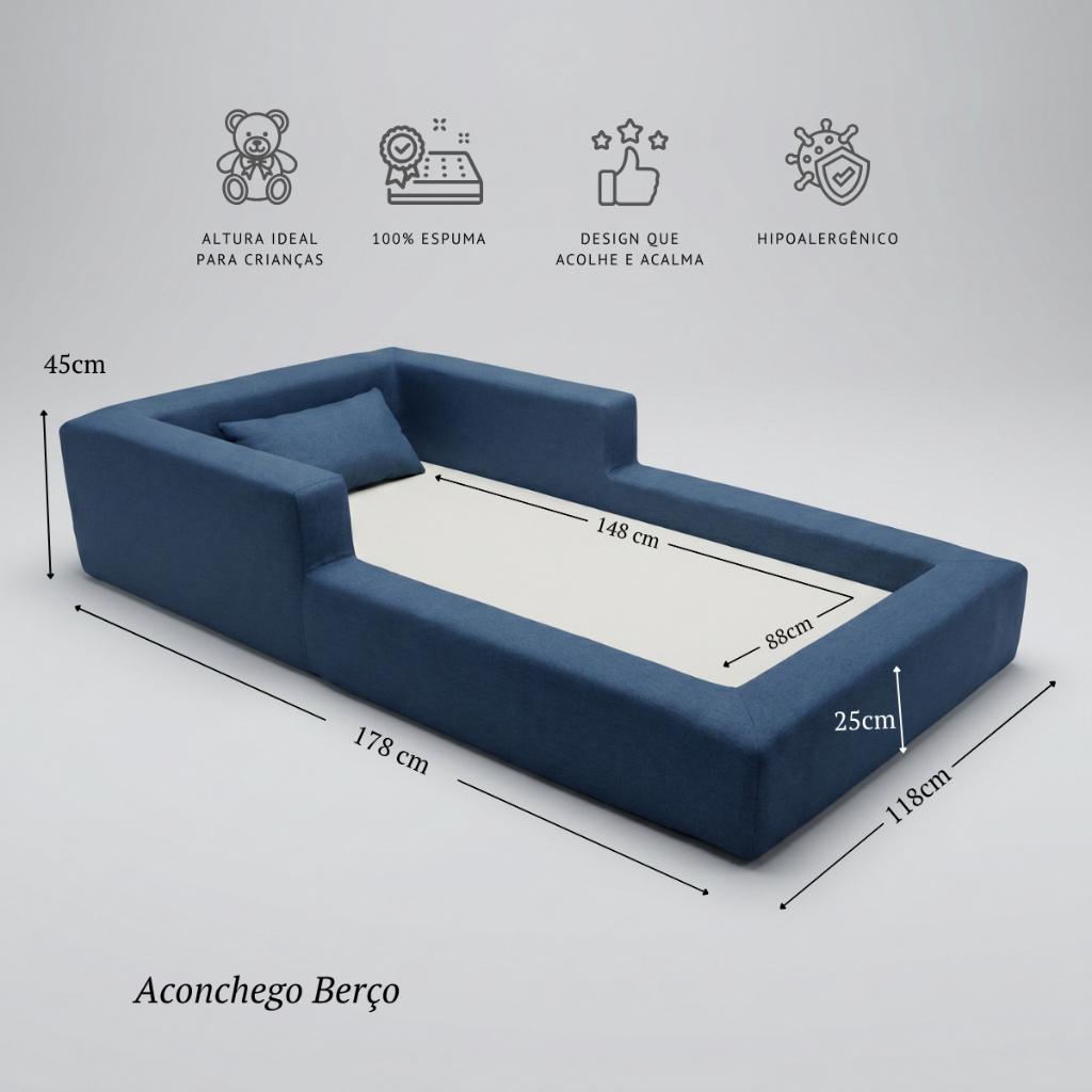 Cama Montessoriana Berço Aconchego 100 Espuma Azul Marinho Keiko