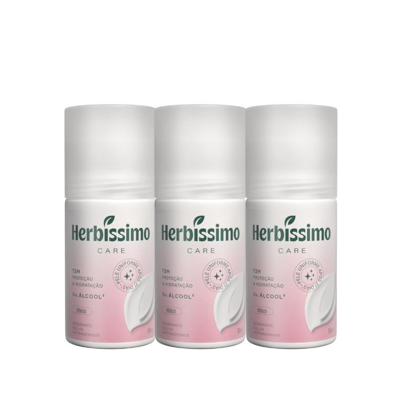 Kit Desodorante Roll-on Antitranspirante Herbíssimo Care Hibisco 50ml (3 Unidades)
