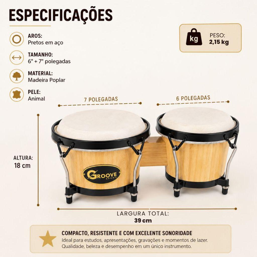 Bongo Madeira Groove Bg105 6 E 7 Polegadas Profissional