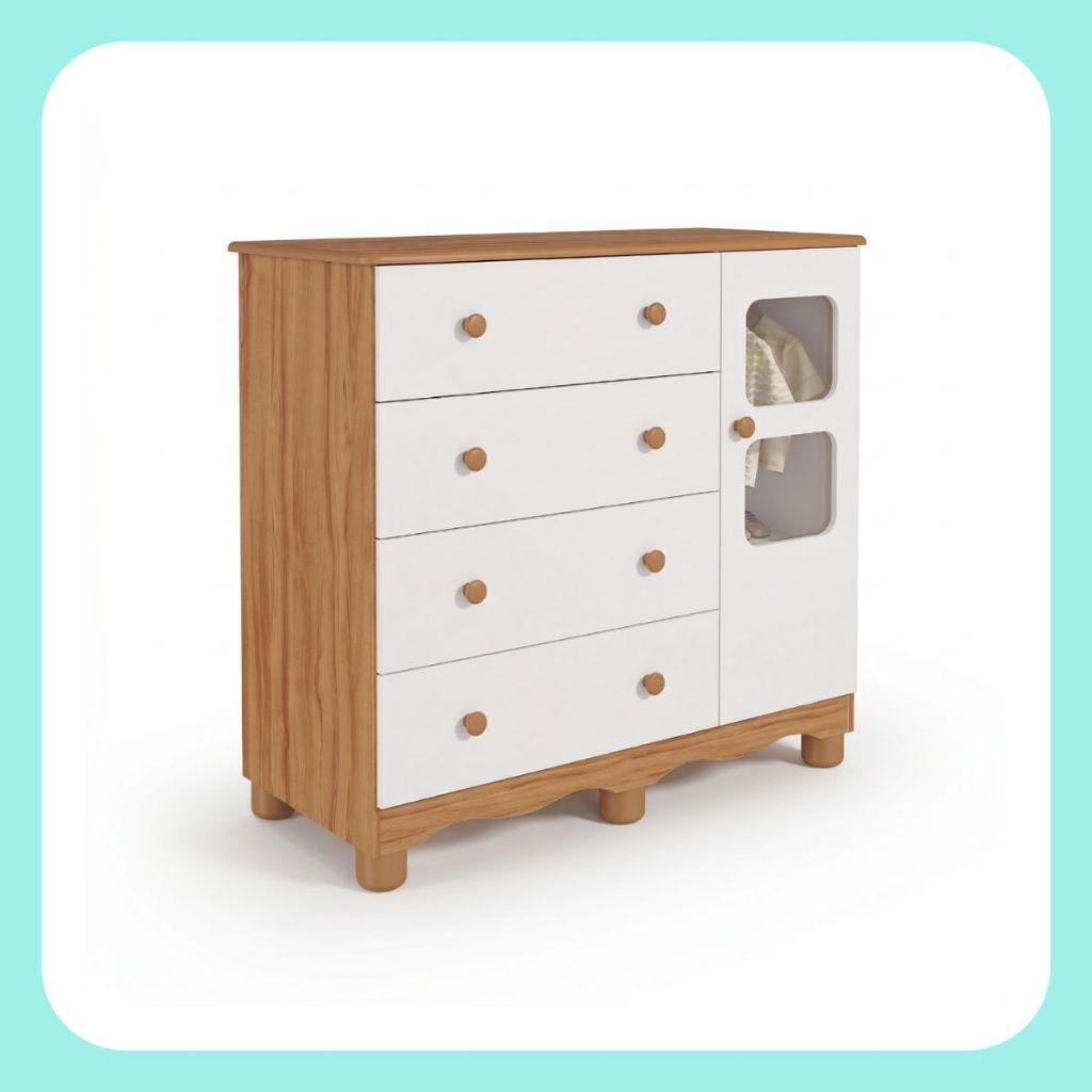 Cômoda De Bebê Infantil 1 Porta Com Janela 4 Gavetas 100 Mdf Uli
