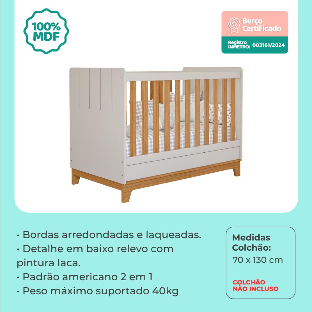 Quarto De Bebê Completo Berço Americano Cômoda 100 Mdf Retrô