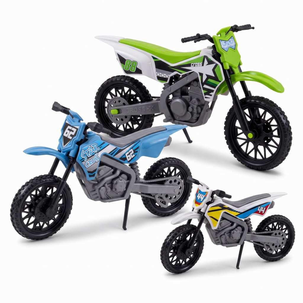 Kit Com 3 Moto Cross De Brinquedo Grande 38cm Motinha Realista Presente Dia Das Crianças Queen Shop